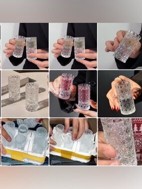 6pc set  Cut Glass Textured Shot Glasses Clear Crystal Bubble textureDesign NEW